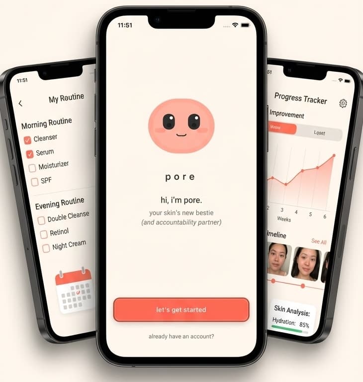 Pore app on three phones